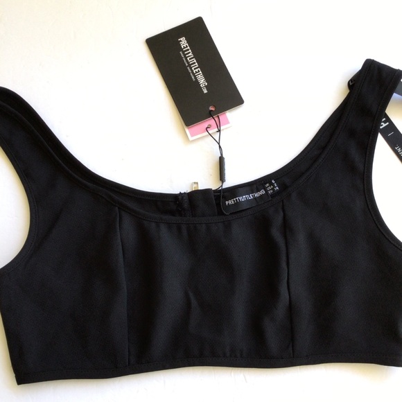 PRETTY LITTLE THING BLACK ZIP BACK CROP TOP NWT SIZE 2 - Picture 7 of 13